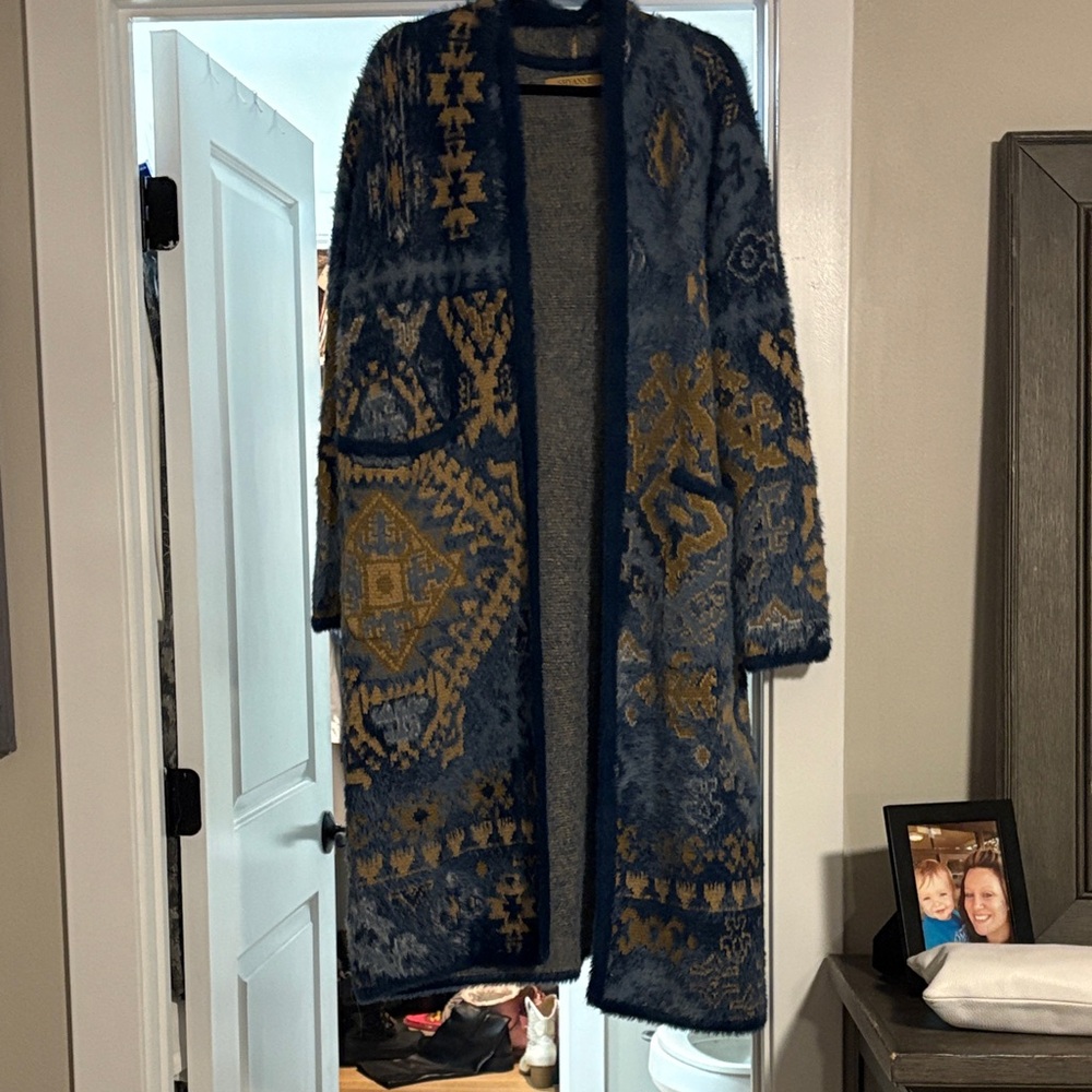 Shyanne Blue and Yellow Geometric Teddy Jacket